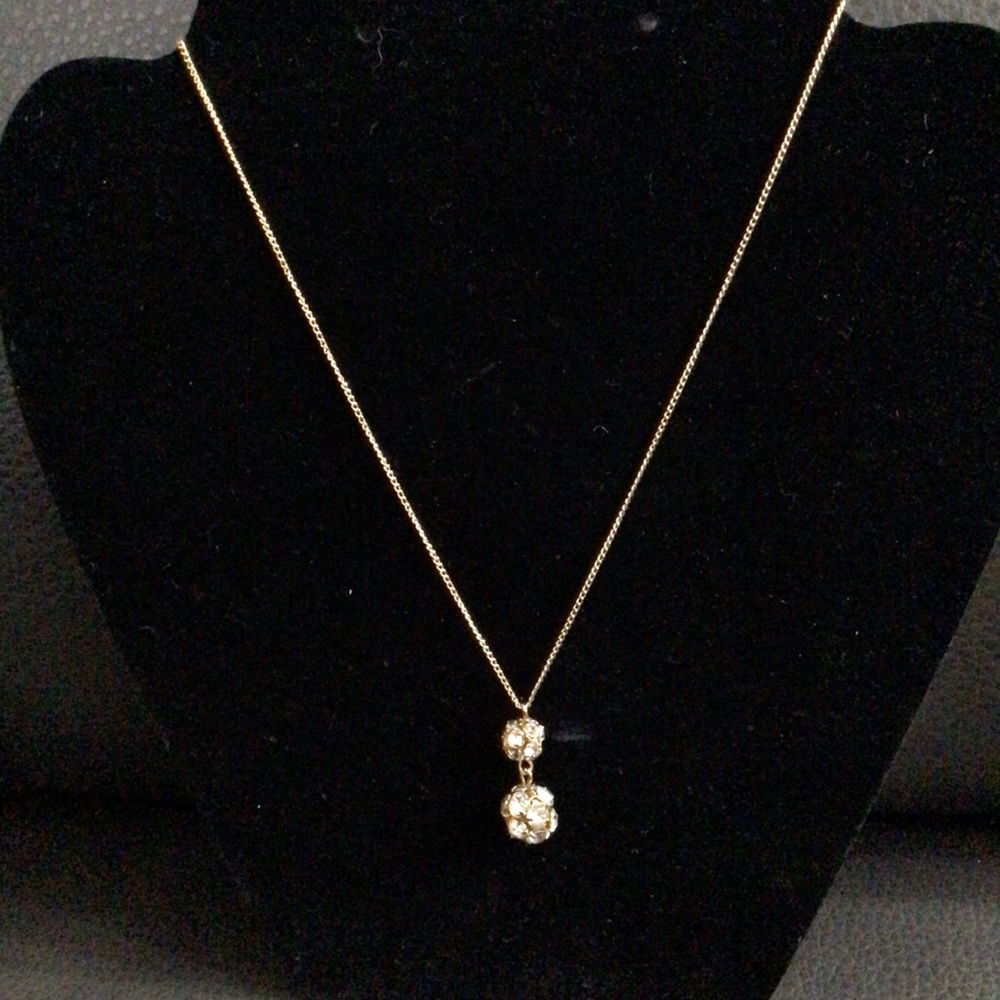 Necklace Rhinestones Double Balls Gold Tone